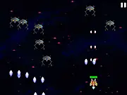 Universe Attack Retro Shooter – Screenshot of spaceship firing lasers at enemy robots in deep space