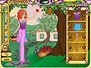Screenshot of Apple Picking Dress Up game showing a girl model in a fall setting with stylish autumn clothing options like scarves and boots, free online dress-up game.