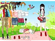 Screenshot of Street Walk Dressup game featuring a girl with stylish clothes and a spring background