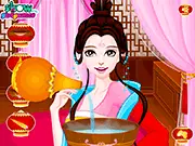 The main character of the free online game Chinese Princess Makeup Salon wearing traditional hanfu and elegant imperial accessories.