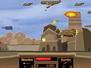 Graf Zeppelin war online game screenshot, action scene destroying an enemy base, free action upgrade game on PlayArcadeHub