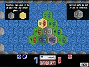 Screenshot of the Hex Battles online game showing a strategic board of hexagonal tiles divided into two different colored territories