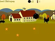 Screenshot of the Cannonball Roller free online game showing a cannonball jumping over obstacles on a parallax background.