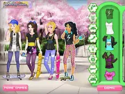 Princess Skateboard Club free online dress up game screenshot featuring Disney princesses Cinderella and Belle in trendy streetwear