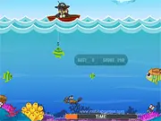 Pirate Fun Fishing free online game screenshot showing a fishing hook attempting to catch fish underwater