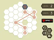 Hexallin geometric puzzle game screenshot – connecting hexagon arms to make the structure turn red