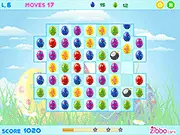 Easter Bunny Eggs online puzzle game screenshot showing various brightly colored and decorated Easter eggs jumbled in a basket