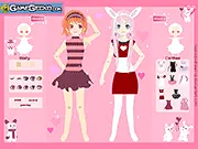 Two customized female characters wearing cute bunny ears and stylish dresses in the free online game Bunny Girls Dress Up