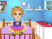 Ellie Flu Care Treatment game screenshot showing a baby character and medical supplies