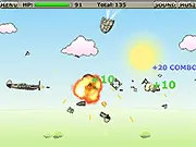 Fly and Shoot arcade game screenshot, fighter jet shooting at enemy planes in the sky