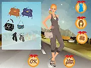 Amanda Sport Dressup game screenshot showing Amanda ready for a road trip in a stylish sporty outfit, free online fashion game.