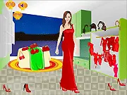 Fashion game screenshot of a model wearing a glamorous red dress in Red Hue Style Dressup