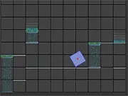 Screenshot of Square Exit showing a small white square character at the bottom of a dark platform puzzle level with the red exit visible in the top-right corner.