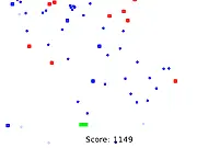 Evadanoid game screen showing a green spaceship collecting blue dots and evading red dots