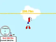 Screenshot from the Bottle Rocket free game showing a soda bottle launching high into the sky with a trail of smoke as it aims to break the atmosphere.