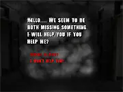 The title screen for the game Absence, showing a realistic environment and a cursor pointing to a mysterious item, free online puzzle game