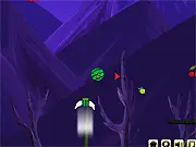 Brave Watermelon free online physics game screenshot, a watermelon character preparing to be flicked from one twisted platform to another