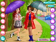 Retro Rain dress-up game screenshot – girl posing in a fashionable retro rainy day outfit