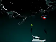 Choppa Escape online game screenshot, helicopter popping balloons and a rescue boat catching falling people