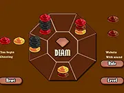 The abstract board game Diam showing colored pawns and the symmetrical placement requirement in this online puzzle