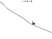 Chair Flyer free online game screenshot showing a hand-drawn black line track and a character in a wheelchair flying through the air