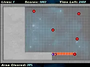 Jezzball Classic free online game screenshot, showing a playing field being divided by walls to trap the bouncing white balls.