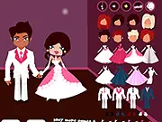 Wedding of my Dreams online game screenshot showing a bride and groom standing in a beautifully decorated wedding venue with flowers and a large cake on PlayArcadeHub