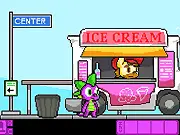 Screenshot of Spike's Day Out, featuring a cartoon dragon named Spike walking through a crowded, colorful convention floor.