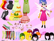 Little Fairy Rini free dress up game screenshot showing a cute fairy character wearing a beautiful dress and wings
