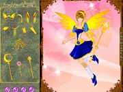 Goddess of Sun fairy dress up game, styling a magical character with bright clothes and radiant wings