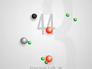 Elaztik online game screenshot showing a small player character evading numerous fast-moving colored balls in a high-score survival challenge on PlayArcadeHub