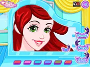 Screenshot of Princess Ariel Masquerade Ball game showing Ariel wearing a beautiful ball gown and a mysterious mask, ready for the party with Prince Eric.