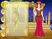 Screenshot of the Greek Goddess Fashion Dressup free online game showing a model in a toga and golden accessories