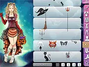 Screenshot of Scary Lily's Halloween dress-up game, showing a spooky, customized character and a wide selection of clothing options and colors