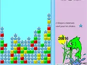 Screenshot of the Brique Collapse game board covered in colorful square bricks, with a cluster of three blue bricks highlighted, ready to be clicked and removed.
