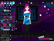 Nightsky Sarah Dress Up free online game featuring Sarah wearing an elegant dark dress with glowing star and galaxy designs