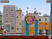 Zombie Hunter game screen showing a character fighting hungry zombies in the city of Tokyo