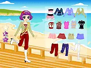 Baby Girl Beach Dress Up free online game featuring a happy baby girl in a beach setting with various cute summer outfits and accessories