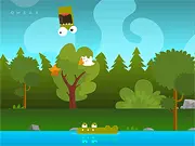 Madpet Frogger gameplay screenshot showing the frog character jumping across a river on logs and platforms in the free online arcade game