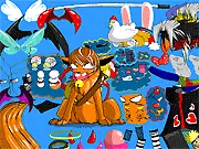 Screenshot of Dress-Up Kyuubi game showing a stylized, large fox spirit (Kurama) with various customizable chakra and accessory options.