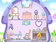 Screenshot of Mushroom Home Decoration game showing a miniature, cozy room inside a mushroom with cute furniture items being arranged.
