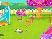 Screenshot of the Children's Park Garden Cleaning free online game, showing a pristine, repaired, and sparkling clean playground with slides and swings.