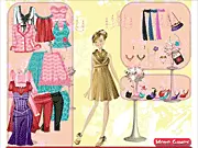 Kiara Night Dressup game screen showing a character named Kiara modeling a glamorous black dress and high heels, surrounded by clothing icons for accessories, hair, and makeup. Play free fashion game online.