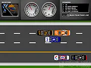 5 Miles 2 Go game screenshot showing a red sports car overtaking another vehicle on a highway racing track, free online car game on PlayArcadeHub