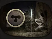 Solar Garden free online puzzle adventure game screenshot showing a dark, ruined city with ancient, glowing mystical lanterns illuminating the path