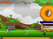Fombies free online game screenshot, player defending a donut stand by shooting fungal zombies with different weapons