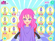 Screenshot of Summer Girl Hairstyle Maker game showing a girl with a custom, colorful hairstyle and various styling tools around her.