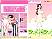 A character being styled with various romantic hairstyles and clothing in the White Day Fashion free online dress-up game