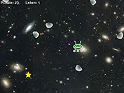 Screenshot of Stars in Space game showing a small ship navigating through space, surrounded by white stars and gray asteroids.