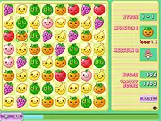 Screenshot of Fruits Puzzle, a free online match 3 game, showing colorful rows of matching fruits like strawberries, bananas, and oranges on the game board